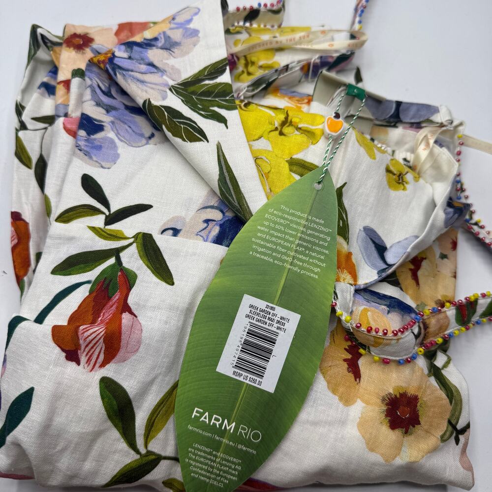 NEW NWT Farm Rio Greek Garden Tiered Linen Blend Maxi Dress Size L - Picture 6 of 12